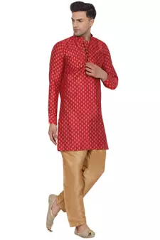 Red printed banarasi men-kurtas