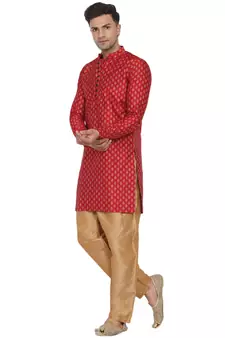 Red printed banarasi men-kurtas
