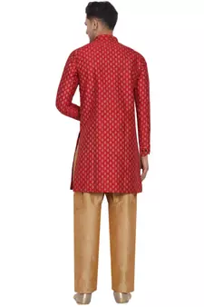 Red printed banarasi men-kurtas