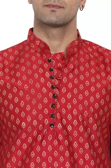 Red printed banarasi men-kurtas