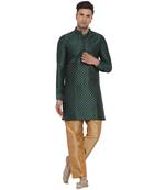 Green printed banarasi men-kurtas