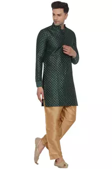 Green printed banarasi men-kurtas