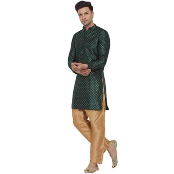 Green printed banarasi men-kurtas 3