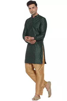 Green printed banarasi men-kurtas