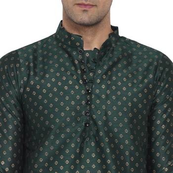 Green printed banarasi men-kurtas 5