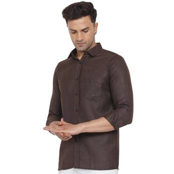 Brown plain cotton men-Shirt 3