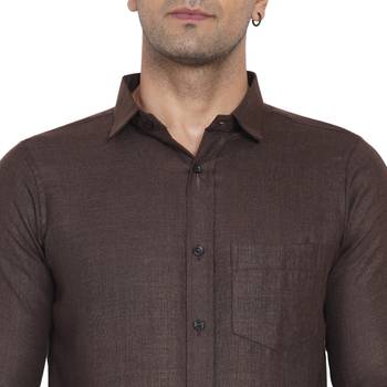 Brown plain cotton men-Shirt 5