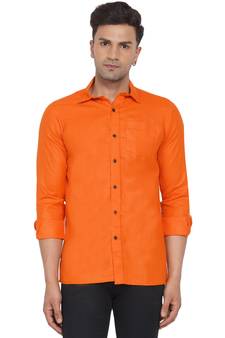 Orange plain cotton men-Shirt