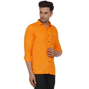 Orange plain cotton men-Shirt 3