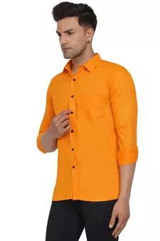 Orange plain cotton men-Shirt