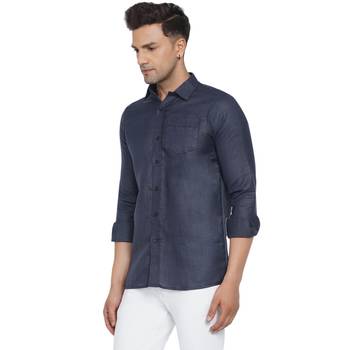 Blue plain cotton men-Shirt 3
