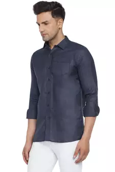 Blue plain cotton men-Shirt