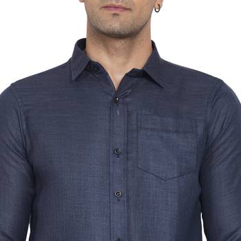 Blue plain cotton men-Shirt 5
