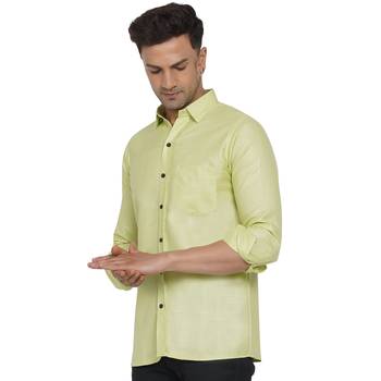 Green plain cotton men-Shirt 4