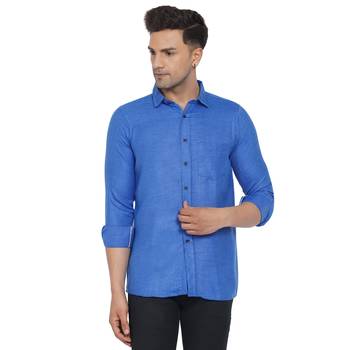 Blue plain cotton men-Shirt 1