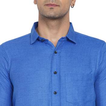 Blue plain cotton men-Shirt 2