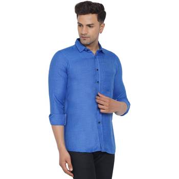 Blue plain cotton men-Shirt 3