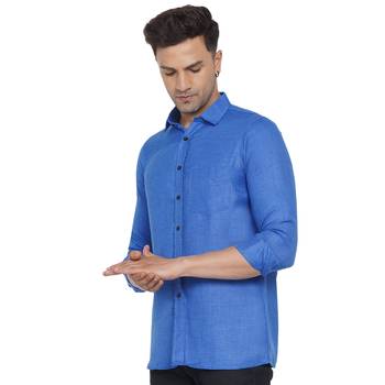 Blue plain cotton men-Shirt 4