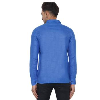 Blue plain cotton men-Shirt 5