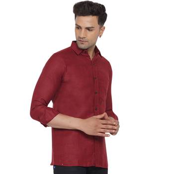 Maroon plain cotton men-Shirt 3