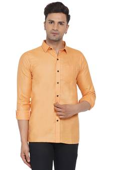 Orange plain cotton men-Shirt