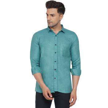 Green plain cotton men-Shirt 1