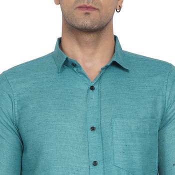 Green plain cotton men-Shirt 2