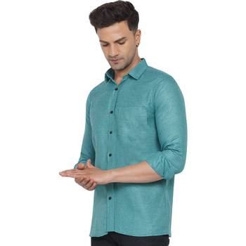 Green plain cotton men-Shirt 4