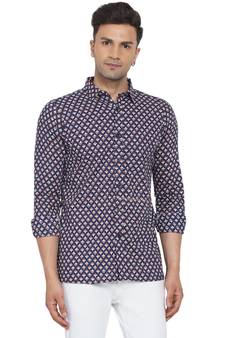 Blue printed cotton men-Shirt