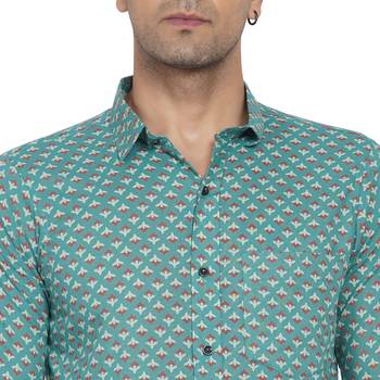 Green printed cotton men-Shirt 2