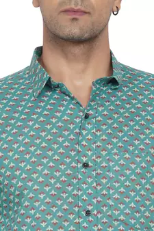 Green printed cotton men-Shirt