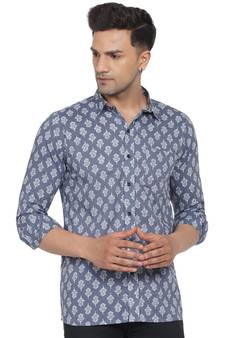 Grey printed cotton men-Shirt