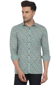 Green printed cotton men-Shirt