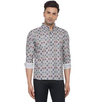 Grey printed cotton men-kurtas 1