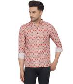 Beige printed cotton men-kurtas