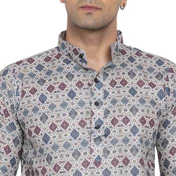 Grey printed cotton men-kurtas 5