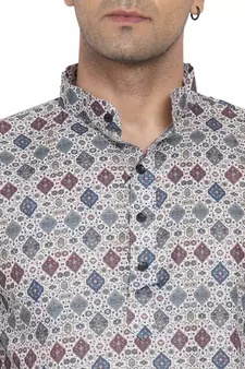 Grey printed cotton men-kurtas