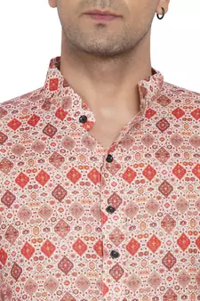 Beige printed cotton men-kurtas