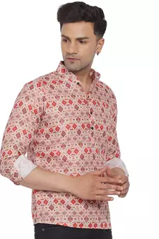 Beige printed cotton men-kurtas
