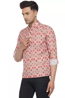 Beige printed cotton men-kurtas