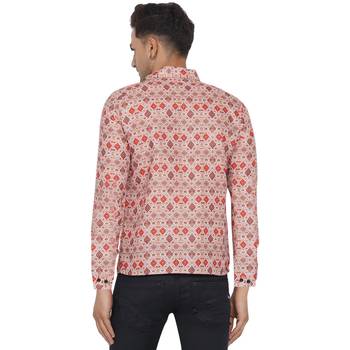 Beige printed cotton men-kurtas 5