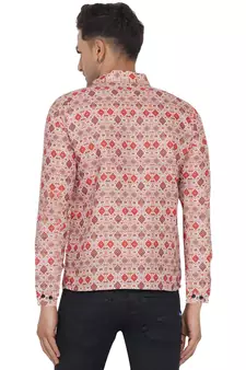 Beige printed cotton men-kurtas