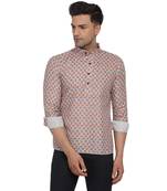 Beige printed cotton men-kurtas