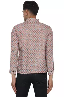 Beige printed cotton men-kurtas