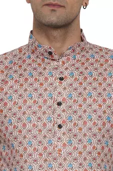 Beige printed cotton men-kurtas