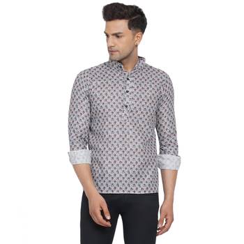 Grey printed cotton men-kurtas 1