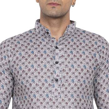 Grey printed cotton men-kurtas 5