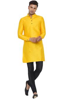 Yellow printed jaquard men-kurtas