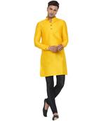 Yellow printed jaquard men-kurtas