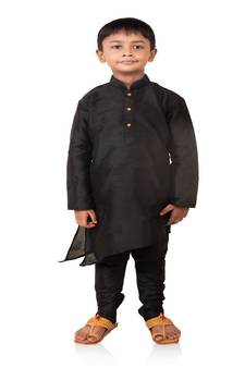 ANAN Kid's Festive & Party Black Crose Kurta and Pyjama Set  ( Black Pack of 1 )